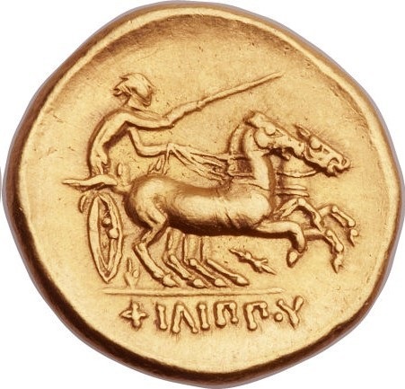 Il re macedone conduce alla vittoria una biga nelle gare di Olimpia: un chiaro messaggio di propaganda e di adesione ai modelli ellenistici