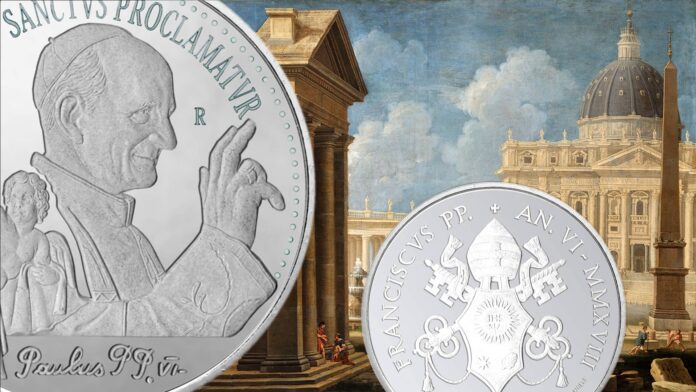 argentea 5 euro vaticana per papa Montini