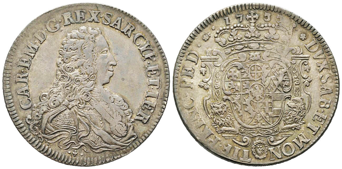 Carlo Emanuele III, 1730-1773. Scudo vecchio da 5 lire, Torino, 1733