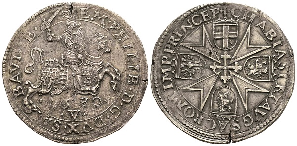 Emanuele Filiberto, 1553-1580. Tallero, Vercelli, 1580. MIR 505 (R10). 