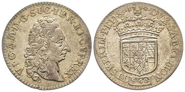 Vittorio Amedeo II, 1675-1727. Come re di Sicilia, 1713-1718. 2 Lire, Torino. 