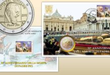 Dal Vaticano la busta per San Pio e il volume numismatico 2017