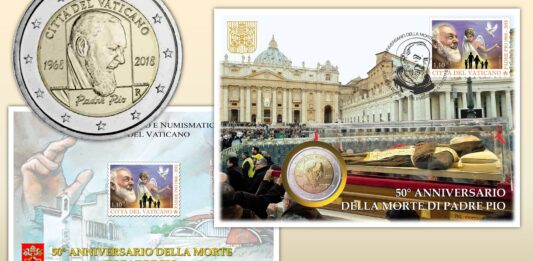Dal Vaticano la busta per San Pio e il volume numismatico 2017