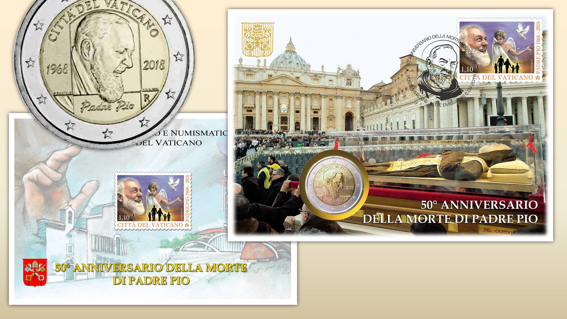 Dal Vaticano la busta per San Pio e il volume numismatico 2017