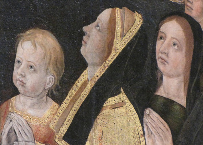 Ritratto della marchesa Margherita di Foix con velo vedovile (al centro)
