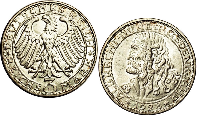 I 3 marchi emessi da Weimar nel 1928 a ricordare il genio di Durer I 3 marchi emessi da Weimar nel 1928 a ricordare il genio di Durer
