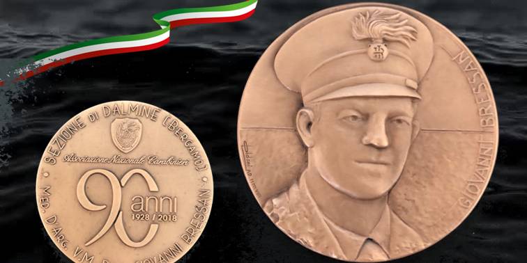 Il bel ritratto in medaglia del brigaridere dei Carabinieri Bressan, al qual è stata intitolata la sezione di Dalmine dell'Associazione d'Arma