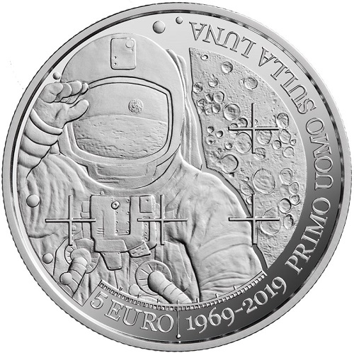 San Marino sulla Luna, la Luna sui nuovi 5 euro di San Marino coniati a Vienna in distribuzione dal 20 maggio