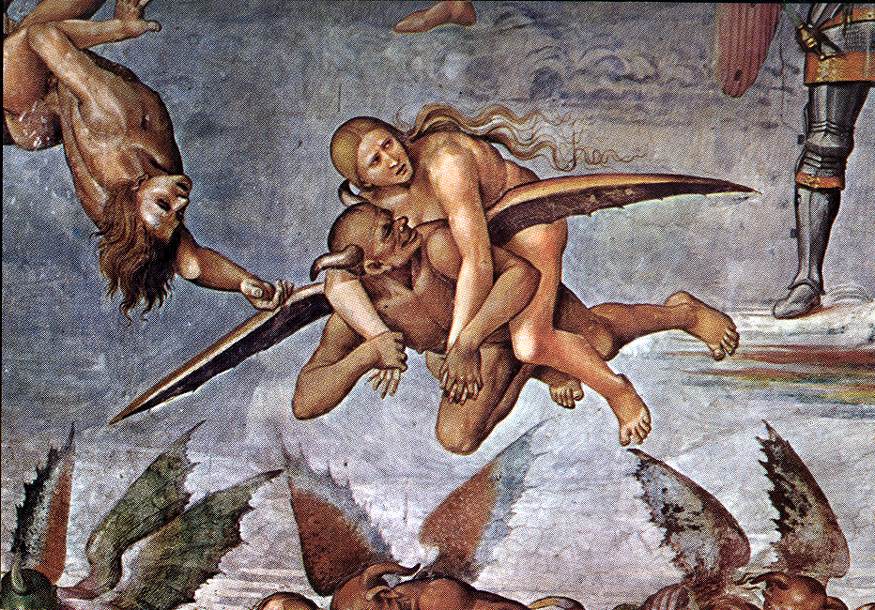 Il demonio rapisce una meretrice (dall’affresco “Il Giudizio Universale” di Luca Signorelli, Duomo di Orvieto, 1499-1504)