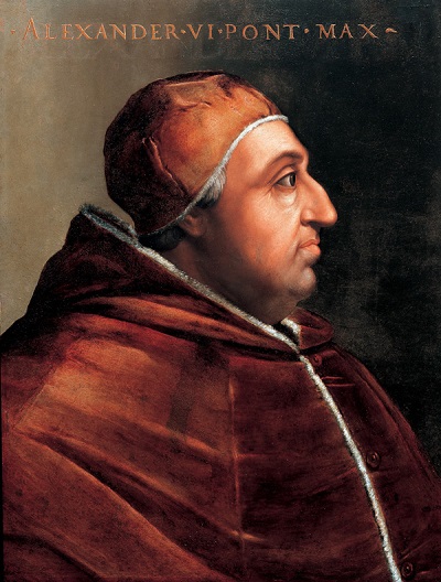 Papa Alessandro VI Borgia in un ritratto di Cristoforo dell’Altissimo (Galleria degli Uffizi di Firenze, XVI secolo)