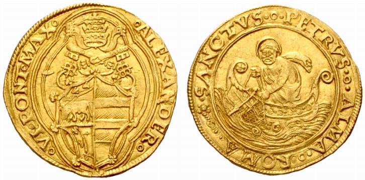 Doppio fiorino d’oro (mm 24,8 gr 6,76) a nome di Alessandro VI (1492-1503) (ex asta NAC 30 del 30-6-2005 lotto 553)