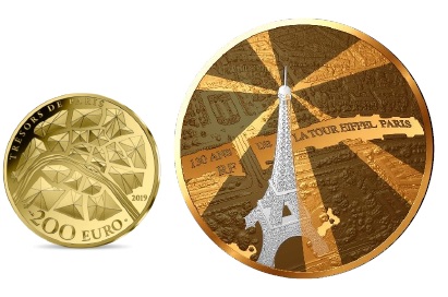 Per i 200 euro in oro sono stati usati il rodio bianco e nero per marcare le superfici del rovescio