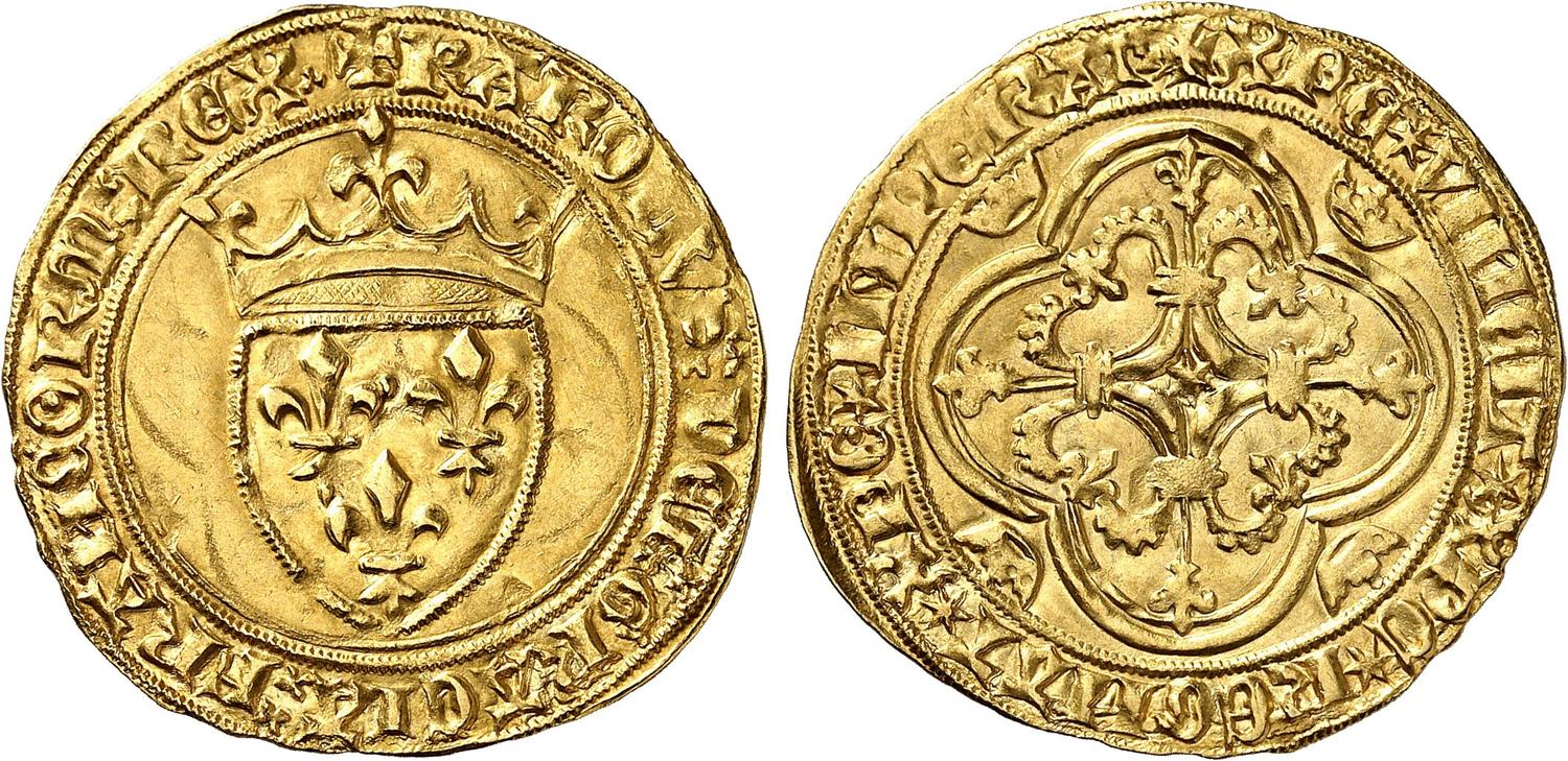 Rarissimo scudo d'oro francese per Carlo VII al tipo di Tournai del 1423 (mm - , g 3,82)