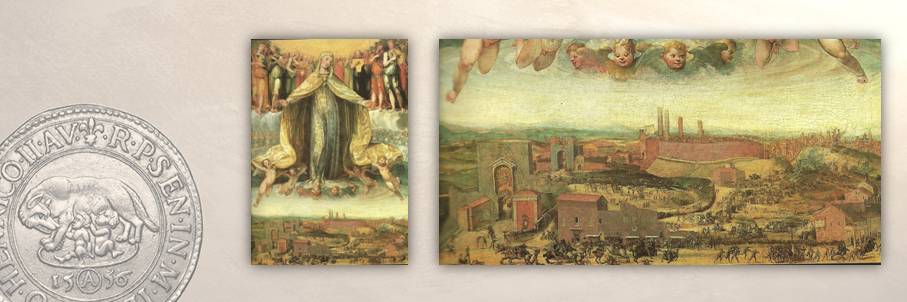 “Immacolata”, dipinto dei Giovanni di Lorenzo risalente al 1528 conservato nella Chiesa di san Martino a Siena. Raffigura la Vergine in gloria, con santi e cherubini, sulla veduta della città 