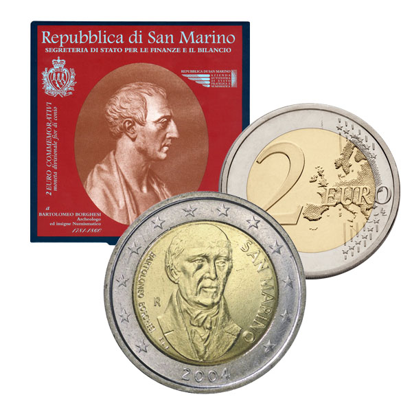 La 2 euro di San Marino per Bartolomeo Borghesi è reperibile solo in blister o nella divisionale 2004