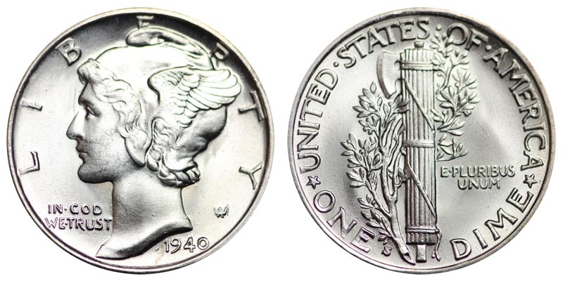 Il Mercury dime (1916-1945, Ag 900/.., g 3,11 per mm 17,91, bordo rigato)