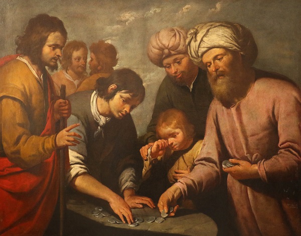 Dipinto di Giovanni Carlone (1584-1631) "Giuseppe venduto dai fratelli" a Palazzo Tursi di Genova. Al centro della scena lo scambio dei "pezzi d'argento"