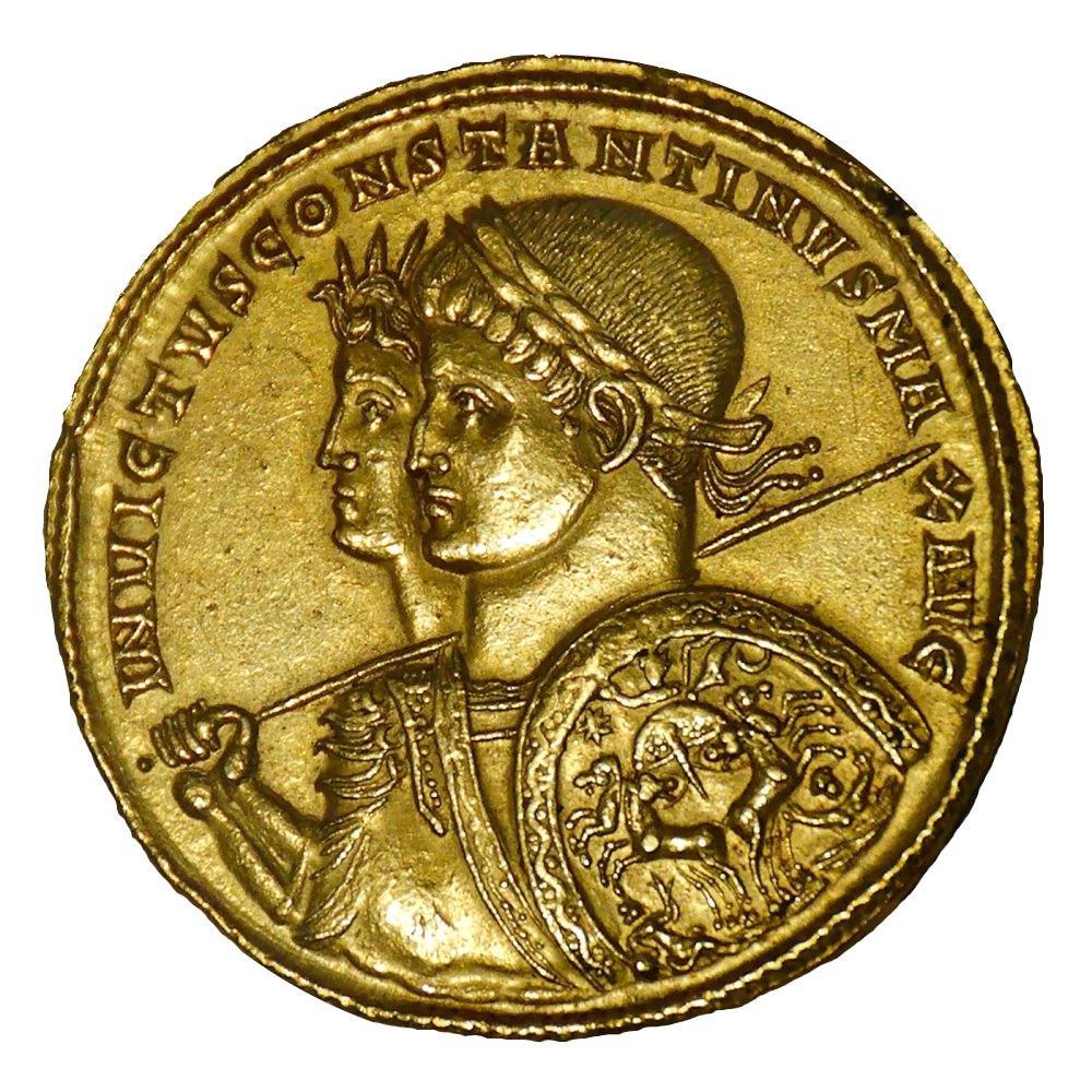Multiplo di aureo raffigurante Costantino il Grande affiancato dal "Sol Invictus", zecca di Ticinum, 313 d.C., Cabinet des Médailles, Biblioteca Nazionale di Francia, Parigi