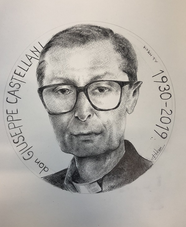 Don Giuseppe Castellani (1930-2019) nel bozzetto del maestro Oldani per il dritto della medaglia
