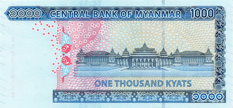 Il Parlamanto della capitale Naypiydaw sul retro della nuova banconota dotata di moderni dispositivi di sicurezza