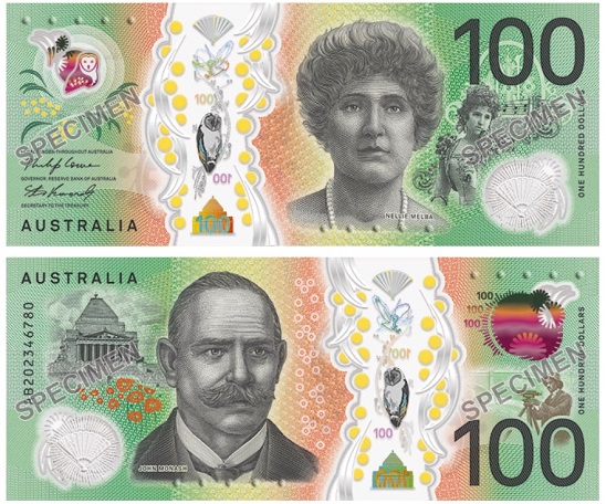 Gli specimen delle banconote asutraliane da 100 dollari in arrico entro fine 2020 sono stati svelati il 24 febbraio: conservano colori base, soggetti e misure del tipo in uso finora, ma con tanta tecnologia in più Gli specimen delle banconote asutraliane da 100 dollari in arrico entro fine 2020 sono stati svelati il 24 febbraio: conservano colori base, soggetti e misure del tipo in uso finora, ma con tanta tecnologia in più