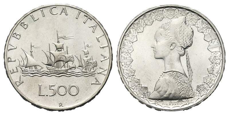 Rimangono un capolavoro numismatico insuperabile, le 500 lire Caravelle in argento d'Italia