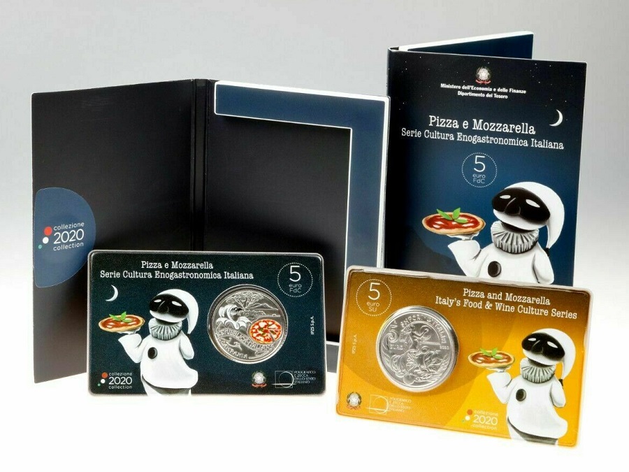 Un divertente Pulcinella accompagna i 5 euro della nuova serie Eccellenze enogastronmiche italiane dedicati alla pizza ed emessi ufficialmente il 21 aprile