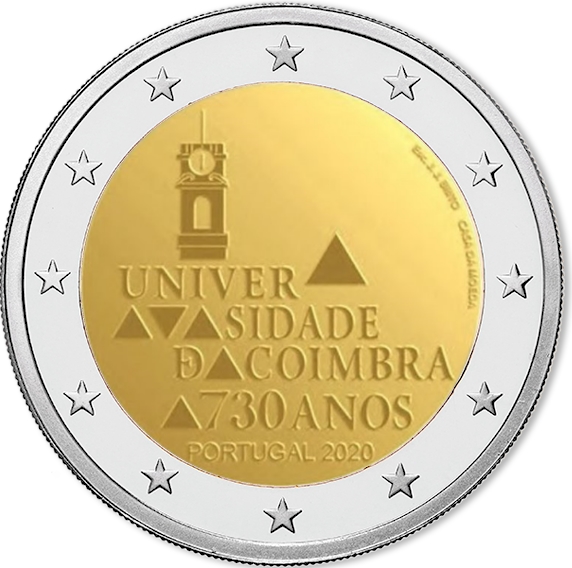 Il bozzetto dei 2 euro che saranno dedicati, entro novembre, ai 730 anni dell'Università di Coimbra, in Portogallo