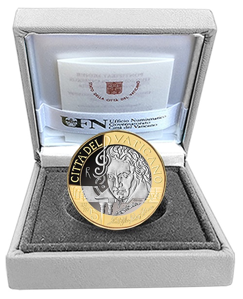 Tra le monete in emissione il 23 giugno da parte del Vaticano anche gli intensi 5 euro proof bimetallici dedicati a Beethoven