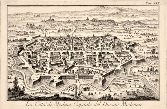 La città di Modena, capitale del Ducato, in un'antica stampa 