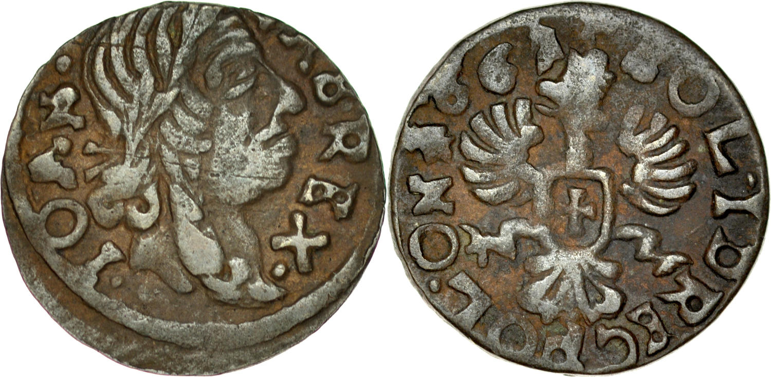 Un esemplare di moneta detta "boratynki" a nome del re Giovanni II Casimiro (1648-1668)