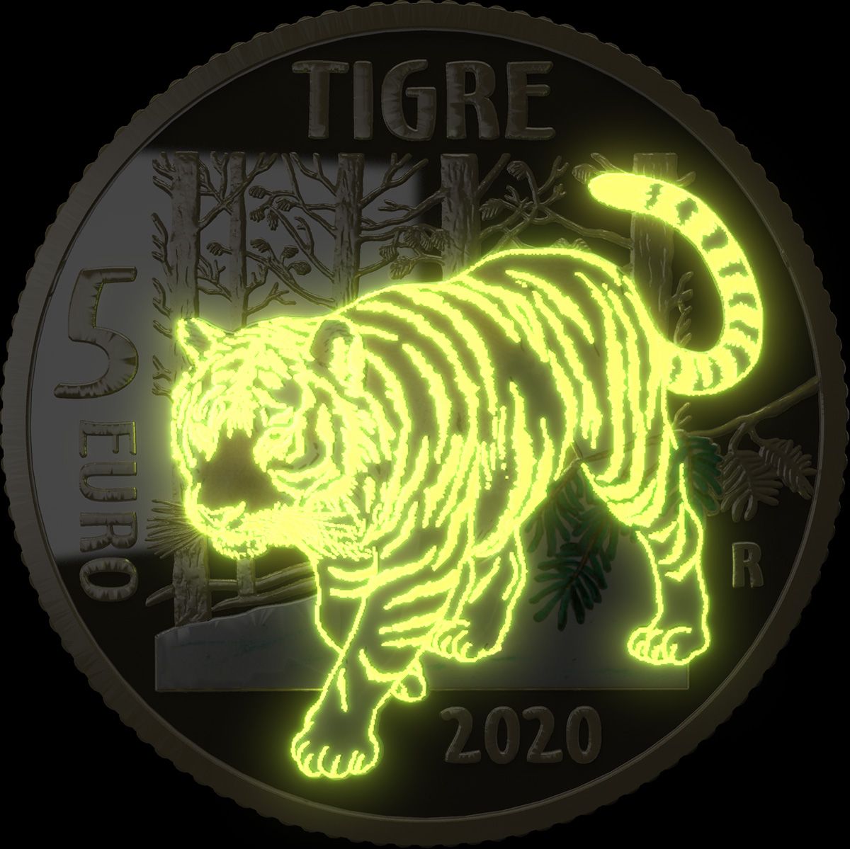 Si chiama effetto "glow in the dark" la fluorescenza che fa apparire la tigre al buio sui nuovi 5 euro d'Italia