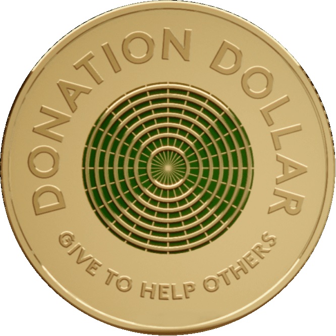 Il rovescio del "Donation dollar" emesso dall'Australia e destinato a donazioni benefiche alle organizzazioni caritative del paese