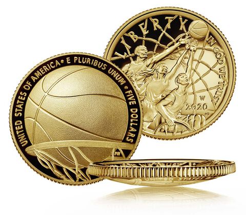 Concavi, suggestivi e molto "americani" i nuovi 5 dollari oro dedicati al basket, uno degli sport più amati negli USA
