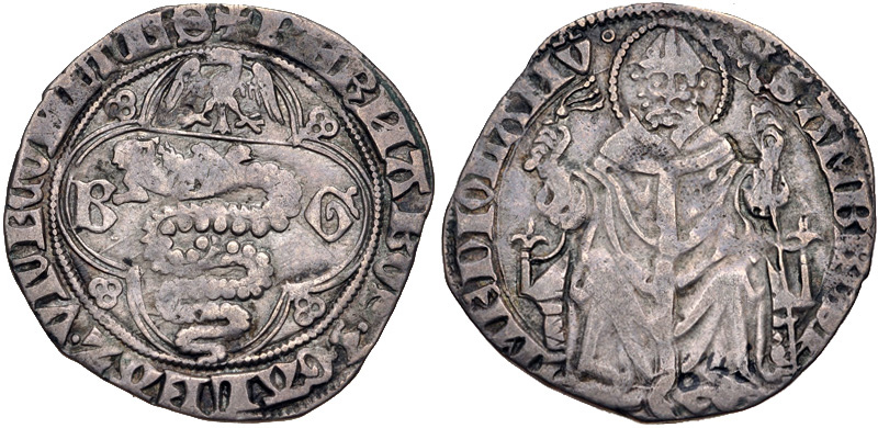 Barnabò Visconti, 1349-1385, con Galeazzo II Visconti: pegione in argento per Milano