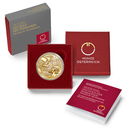 Sempre curato, il packaging delle monete austriache anche in questo caso, con i colori grigio e rosso, esalta la moneta d'oro da 100 euro proof della serie "Magic of Gold"