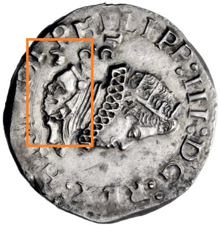 Ruotando di 90° il ritratto sul dritto del mezzo scudo napoletano del 1617 ecco apparire... il duca di Ossuna in persona