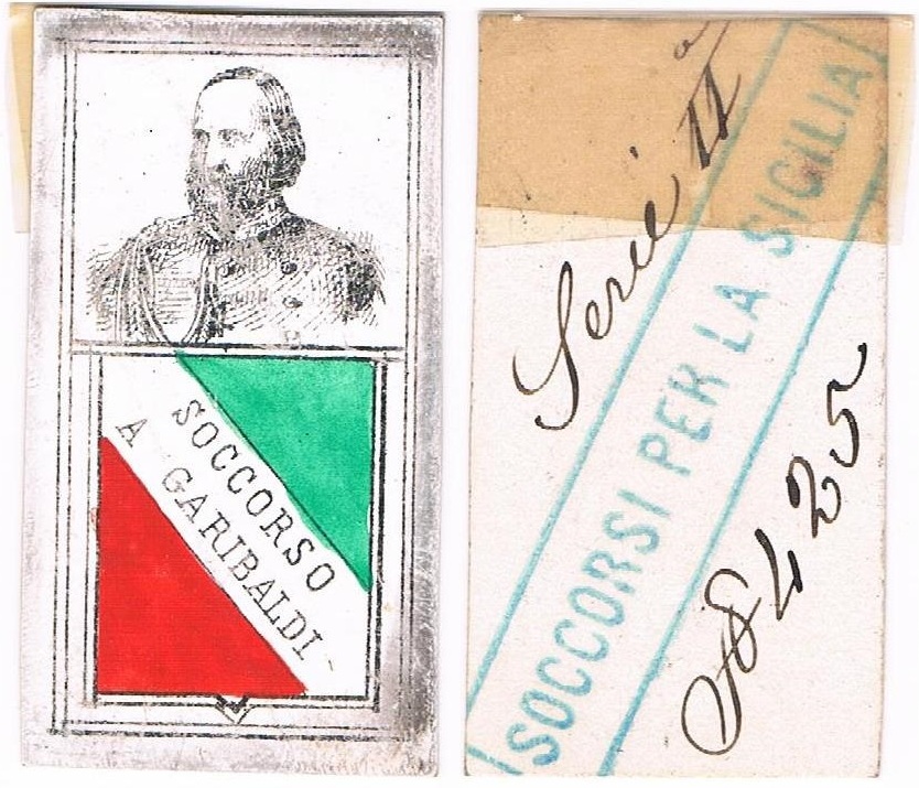 La seconda variante della "coccarda patriottica" con ritratto di Garibaldi divolto a sinistra