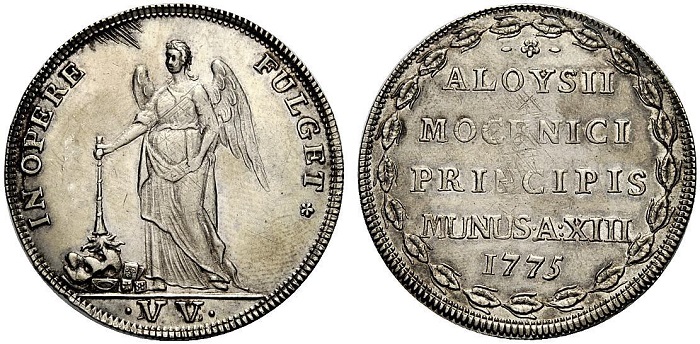 L'osella coniata nel 1775 per celebrare la "campagna moralizzatrice" che a Venezia aveva portato, l'anno prima, a bandire il gioco d'azzardo: non a caso il genio del Bene incendia dadi, maschere e carte, simboli del "vizio" L'osella coniata nel 1775 per celebrare la "campagna moralizzatrice" che a Venezia aveva portato, l'anno prima, a bandire il gioco d'azzardo: non a caso il genio del Bene incendia dadi, maschere e carte, simboli del "vizio"
