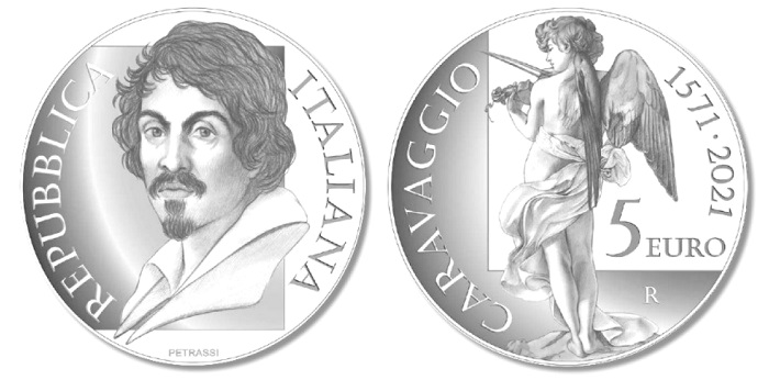 A rendere onore alla maestria di Caravaggio nel 450° anniversarioi della sua nascita sarà anche una moneta da 5 euro proof coniata in argento, modellata da Silvia Petrassi e avente gli stessi soggetti della 20 euro in oro