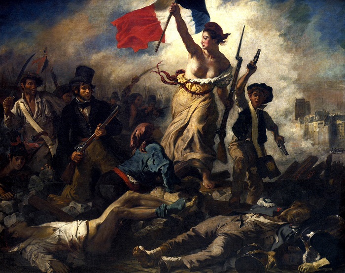 "La Libertà guida il popolo", dipinto di Eugène Delacroix che ricorda le "Tre giornate gloriose" che misero fine al regno di Carlo X nel 1830