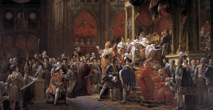 La solenne incoronazione di Carlo X a Reims vista dal pittore François Gérard