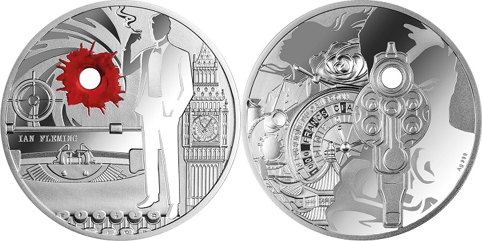 La moneta in argento da 1000 franchi CFA di nominale che il Camerun ha appena dedicato a Ian Fleming con una serie di "citazioni d'atmosfera" tratte dai suoi libri, ma senza mai chiamare in causa direttamente 007 La moneta in argento da 1000 franchi CFA di nominale che il Camerun ha appena dedicato a Ian Fleming con una serie di "citazioni d'atmosfera" tratte dai suoi libri, ma senza mai chiamare in causa direttamente 007