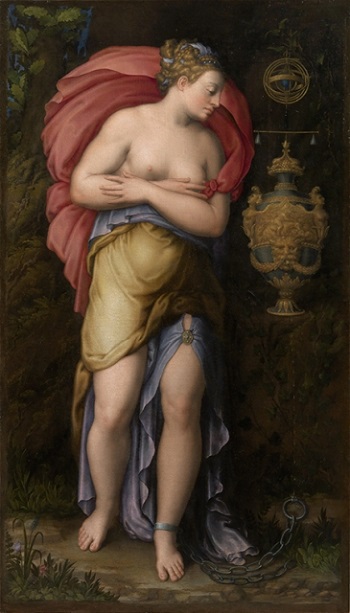 La "Allegoria della Pazienza" dipinta dal Vasari e conservata a Palazzo Pitti fu ispirazione per l'impresa scelta da Ercole II d'Este La "Allegoria della Pazienza" dipinta dal Vasari e conservata a Palazzo Pitti fu ispirazione per l'impresa scelta da Ercole II d'Este