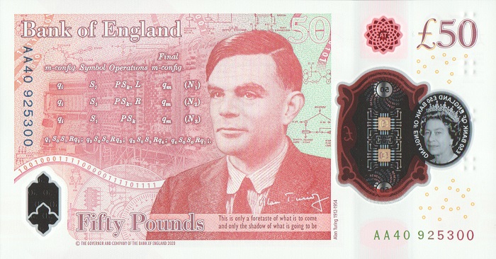 C'è il ritratto di Alan Turing, ci sono le sue equazioni e uno dei primi computer nati dal suo genio sul retro della nuova banconota da 50 pound che la Bank of England ha messo in circolazione da pochi giorni