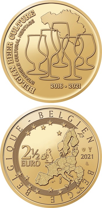 In alto i calici, per questa commemorativa belga da 2,50 euro dedicata alle birre nazionali