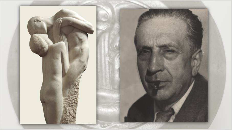 La scultura "Gli amanti", realizzata da Giovanni Prini nel 1909-1913, richiama lo stile della medaglia per le madri dei caduti che l'artista, a destra in una foto della maturità, realizzò nel 1919