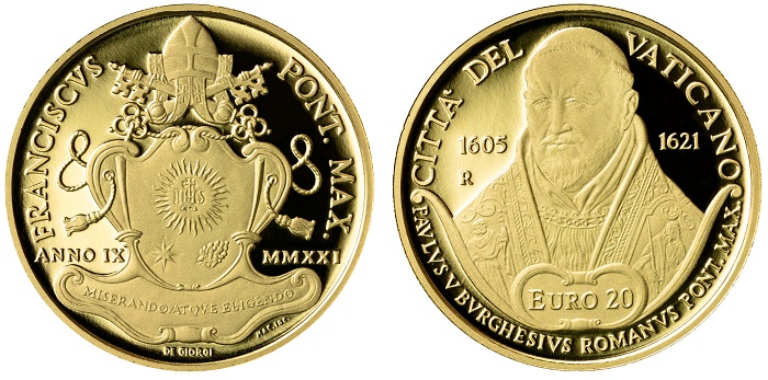 I 20 euro opera di Cristina De Giorgi dedicati a Paolo V richiamano le monete papali dei secoli d'oro
