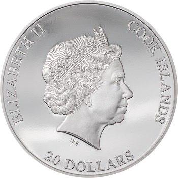 Il ritratto di Elisabetta II sul dritto dei 20 dollari di Cook Islands ideati da CIT Coin Invest