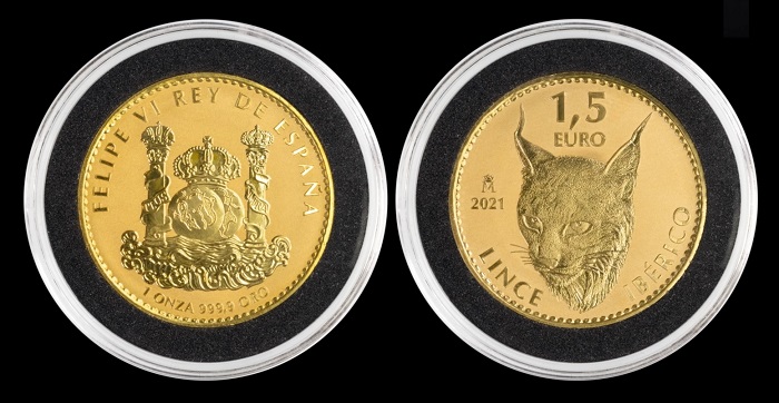 Sono in finitura reverse proof le monete d'oro, dal curioso nominale di 1,5 euro, che Madrid sta iniziando a commercializzare sulla base del prezzo quotidiano del metallo prezioso 
